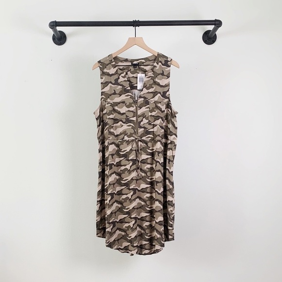 NWT Torrid Plus Size Camo Zip Front Sleeveless Shift Dress - Picture 7 of 8